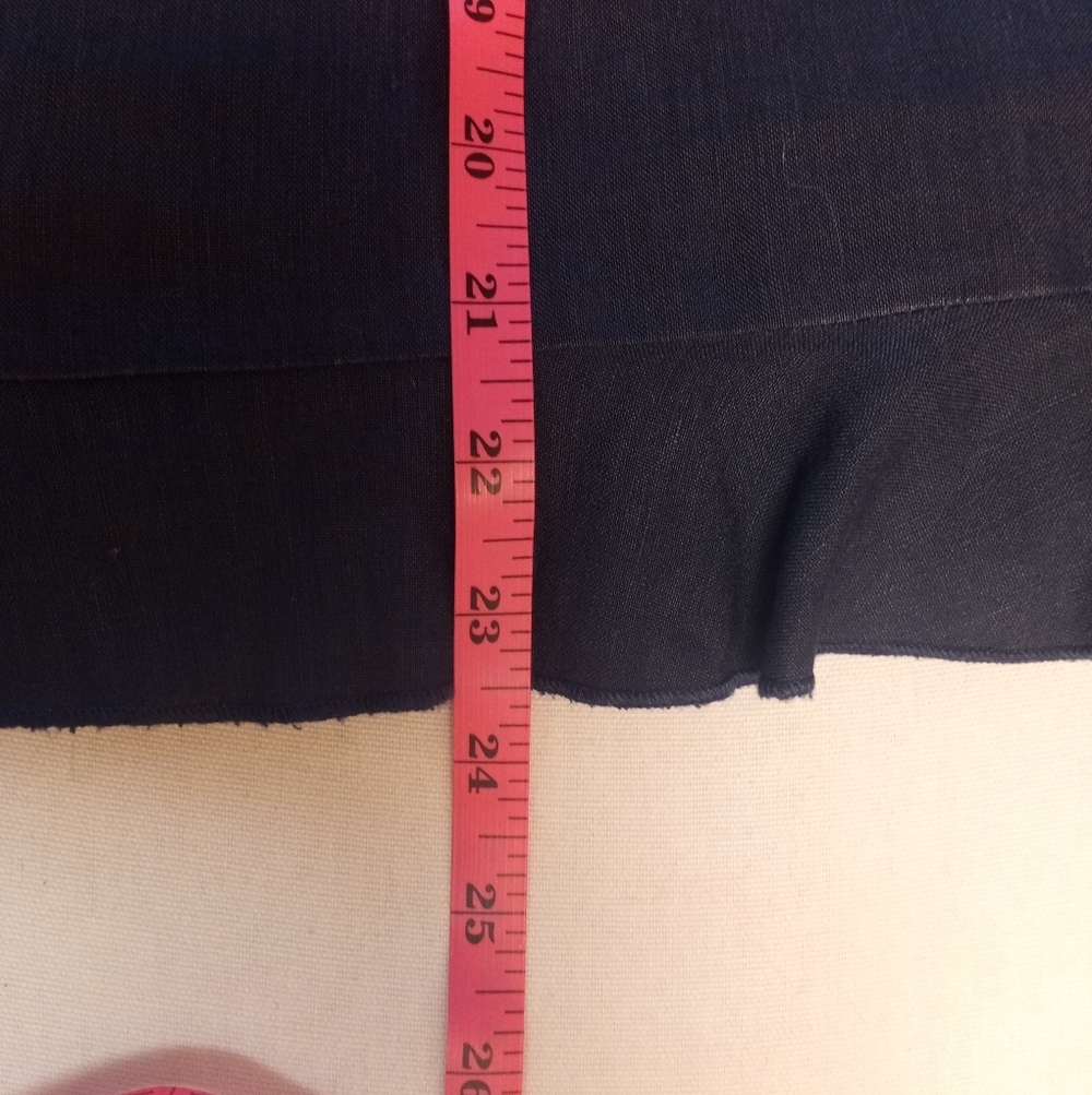 Rebecca Taylor Linen Navy Blue Ruffled Hem Academia  Office Siren Pencil Skirt 8 - Picture 8 of 9